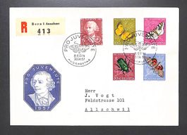 1957 FDC Pro Juventute Ersttagsbrief als Einschreiben