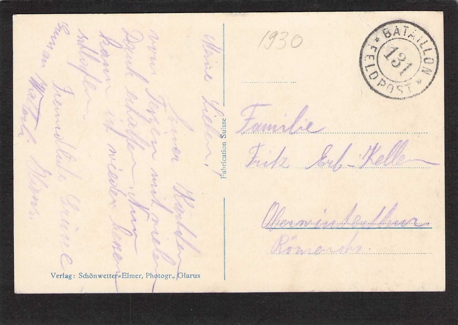 Ansichtskarten: .Glarus gegen Osten , gel. ca. 1930 Feldpost – Gebraucht aus Reichenburg von Pipo-67 1