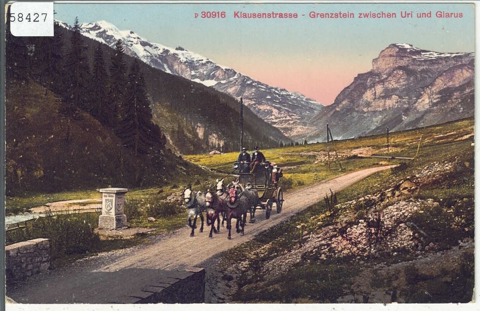 Cartoline postali: Klausenstrasse - Grenzstein Uri & Glarus - Postkutsche - Lit – Usato da Ettingen venduto da Kartenplanet