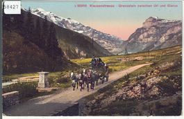 Klausenstrasse - Grenzstein Uri & Glarus - Postkutsche - Lit