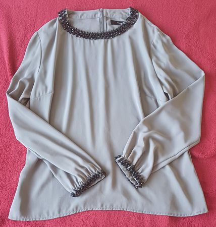 Hallhuber, Elegante Bluse mit Perlenverzierung Gr. 42, grau
