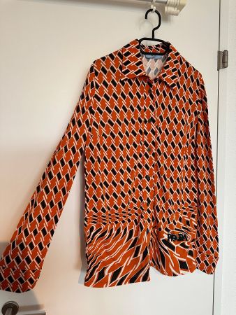 Prada Bluse Orange geometrisches Muster IT46 (42 = L) - NEU!