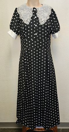 Damenkleid mit Spitzenkragen – Schwarz/Weiß Gepunktet Gr. XL