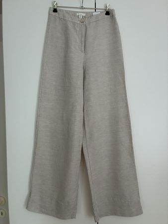 H&M Hose Leinenmix beige weit geschnitten Grösse 34