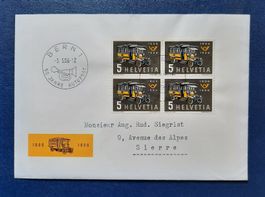 Brief 50 Jahre Autopost: Autopostmarke im Viererblock, 1956