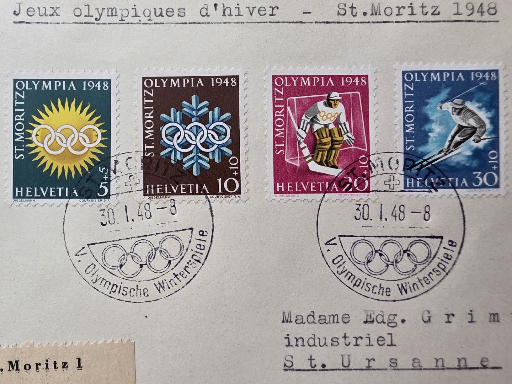 Tutti i francobolli: 1948 Olympia Brief St Moritz – Usato da Bern venduto da Kocholo 5