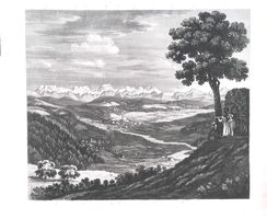 Gyrenbad Glarneralpen Neujahrsblatt mit Ansicht 1826