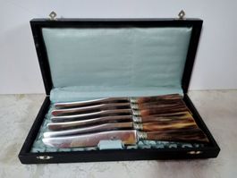 AUX 2 Lions Inoxydable Messerset Vintage o. Antik Horngriffe