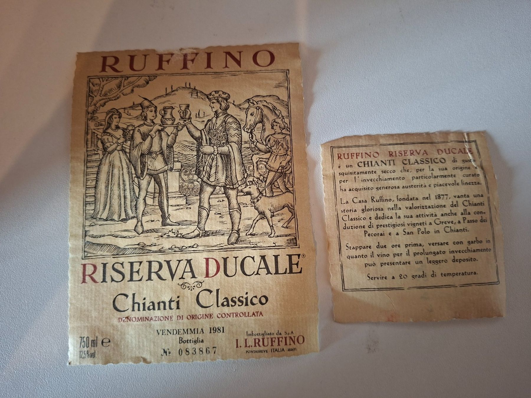 Wein: Ettikette Ruffino Riserva Ducale Chianti Classico 1981 – Gebraucht aus Erlinsbach von pfunky