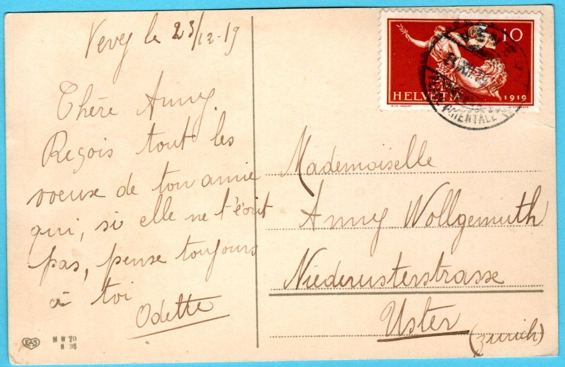 Alle Briefmarken: Friedensmarke 1919 auf Ansichtskarte – Gebraucht aus Zürich von Sion2006
