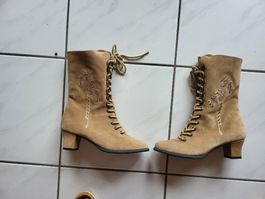 Schnürstiefeletten / Trachtenschuhe mit Stickerei 37