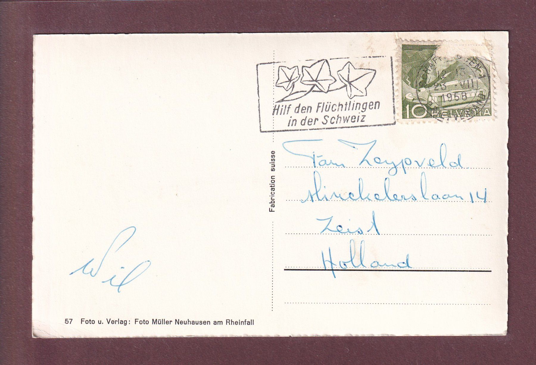 Cartoline postali: RHEINFALL - 1958 – Usato da Pully venduto da nicecards 1