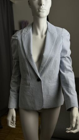 H&M Damen-Blazer – Blau-Weiß-Seersucker – Größe 40 (M)