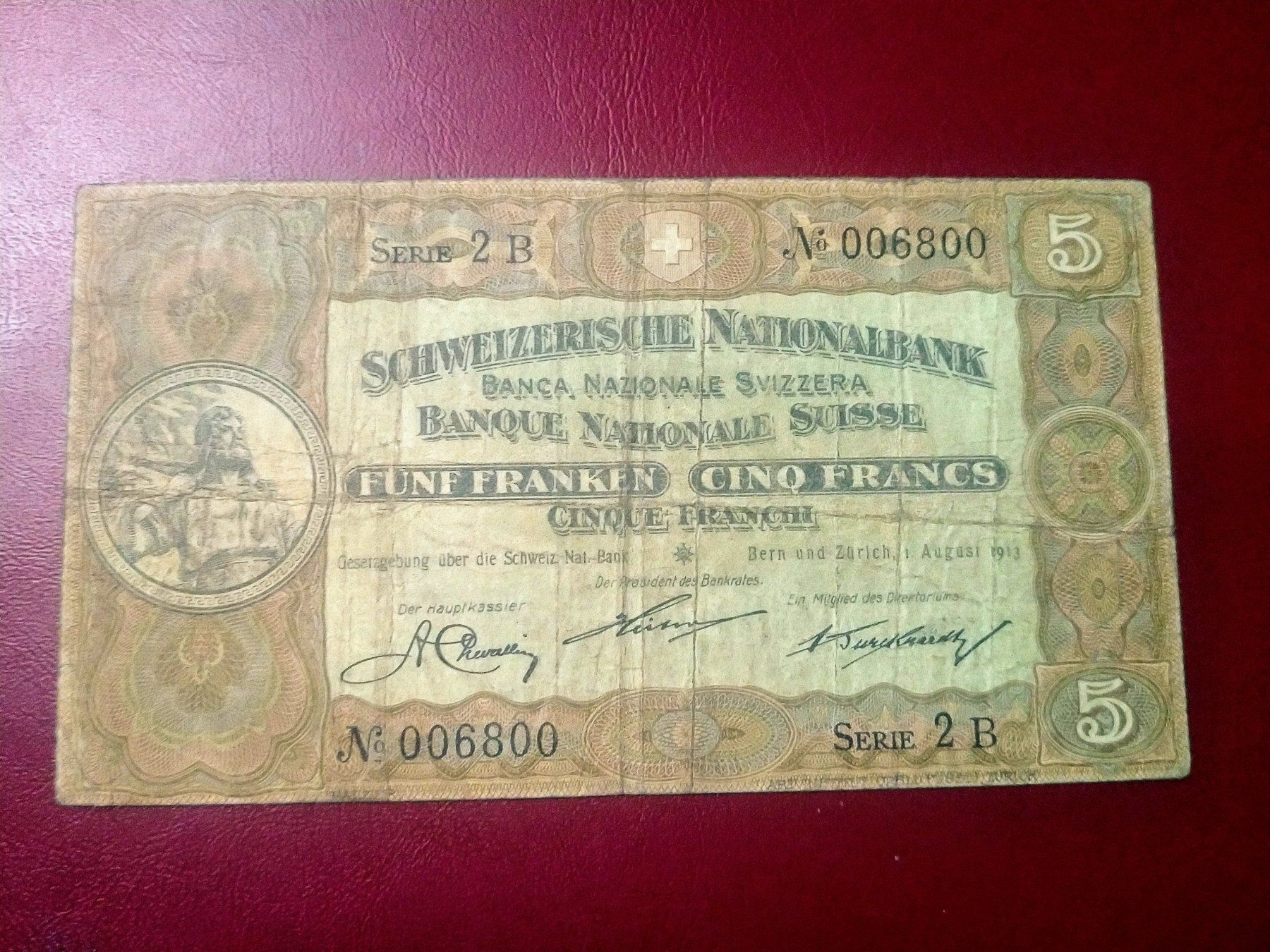 Banconote: 5 fr 1913 – Usato da Cevio venduto da lulina