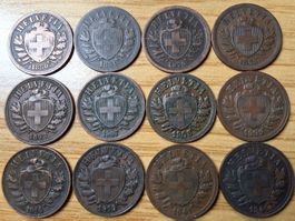 Lot 2 Rappen 1850/1941 - Lot 12 Stück!
