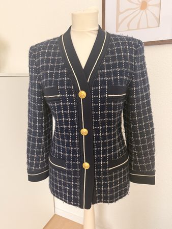 Blazer Mantel Wolle Gr. S Selection blau kariert chanel stil
