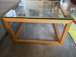 Couchtisch aus Holz mit Glasplatte gebraucht