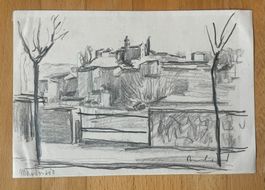 Fritz Bernhard "Mendrisio Tessin" Bleistiftzeichnung