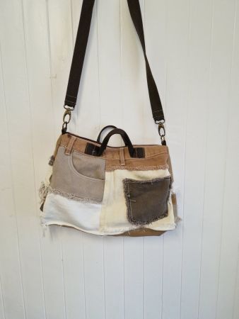 Sac patchwork jeans beige