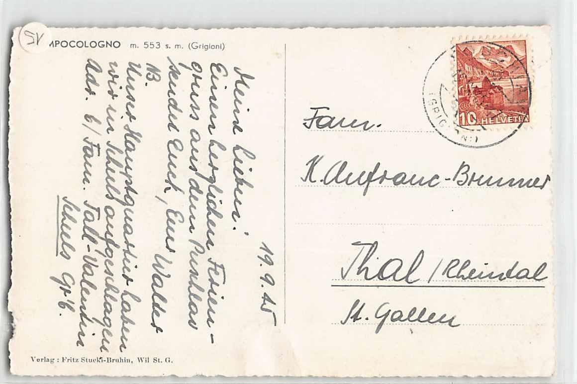 Cartoline postali: Saluti da CAMPOCOLONGO 1945 – Usato da Winterthur venduto da SchatzchischtliWinti 1