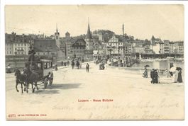 Luzern - Stadt - neue Brücke - Hotel-Kutsche - Tram - 1906