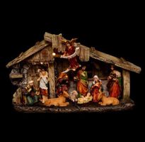 Schöne Weihnachtskrippe mit 11 Figuren und LED Beleuchtung
