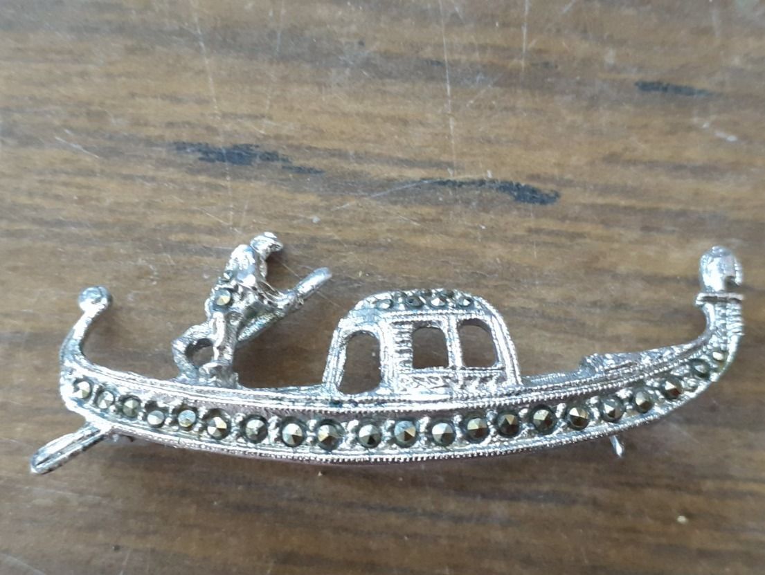 Spille & Fermagli: Brosche Silber Markasiten Jugendstil Gondel Venedig – Usato da Mörschwil venduto da antiksalon 6