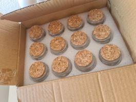 Lot de 12 petits pots en verre avec bouchons en bois