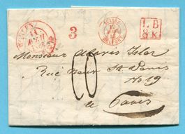 Faltbrief von Wohlen nach Paris 1843 mit Stempel L B / 8 K