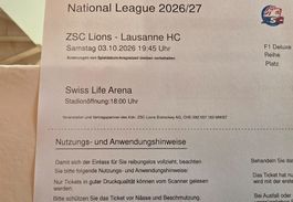 2x Sitzplätze ZSC Lions vs Lausanne HC 3.10.26, F1 Deluxe