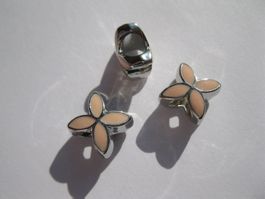 2 Grosslochperlen, Beads, Metallperlen Blüte, rosa