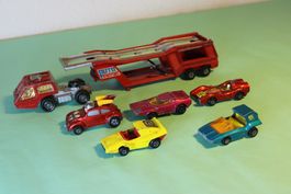 Lesney/Matchbox: 70-/80er Jahre Autotransporter mit Autos