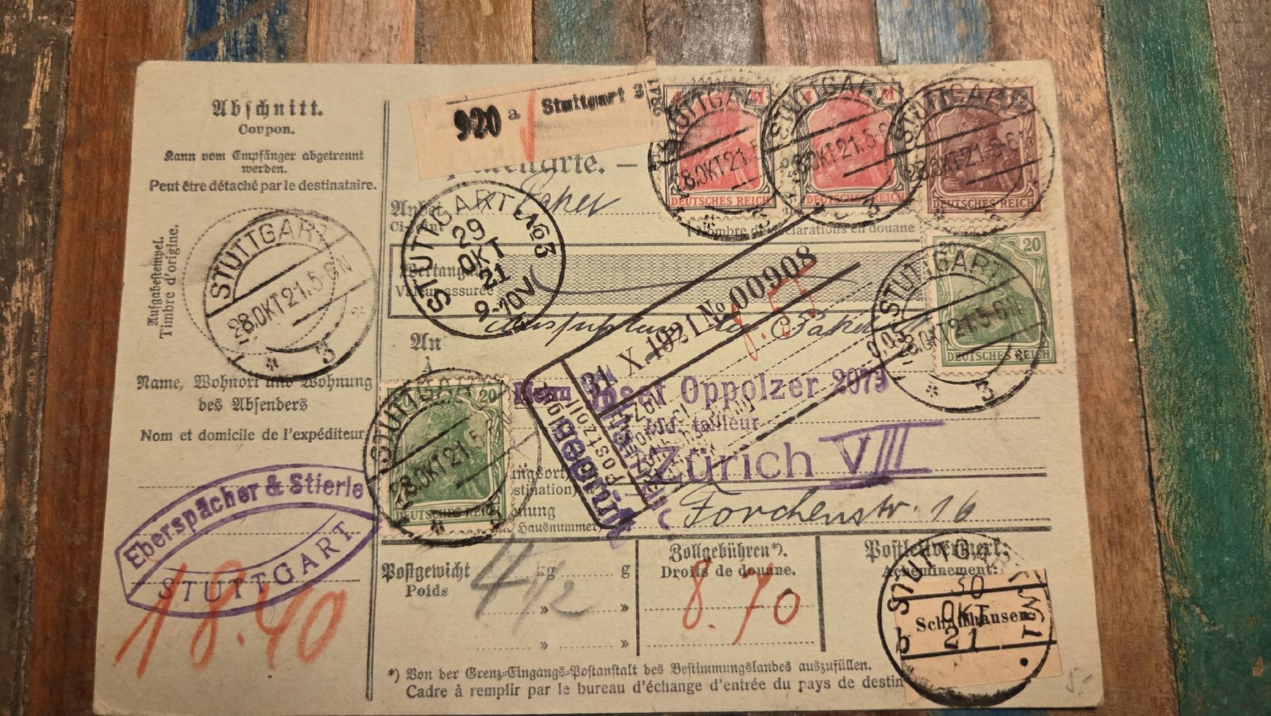 Tutti i francobolli: 1921 Paketkarte Stuttgart – Usato da Arni AG venduto da Moth68