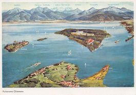 Chiemsee, Panorama, Künstlerkarte um 1950