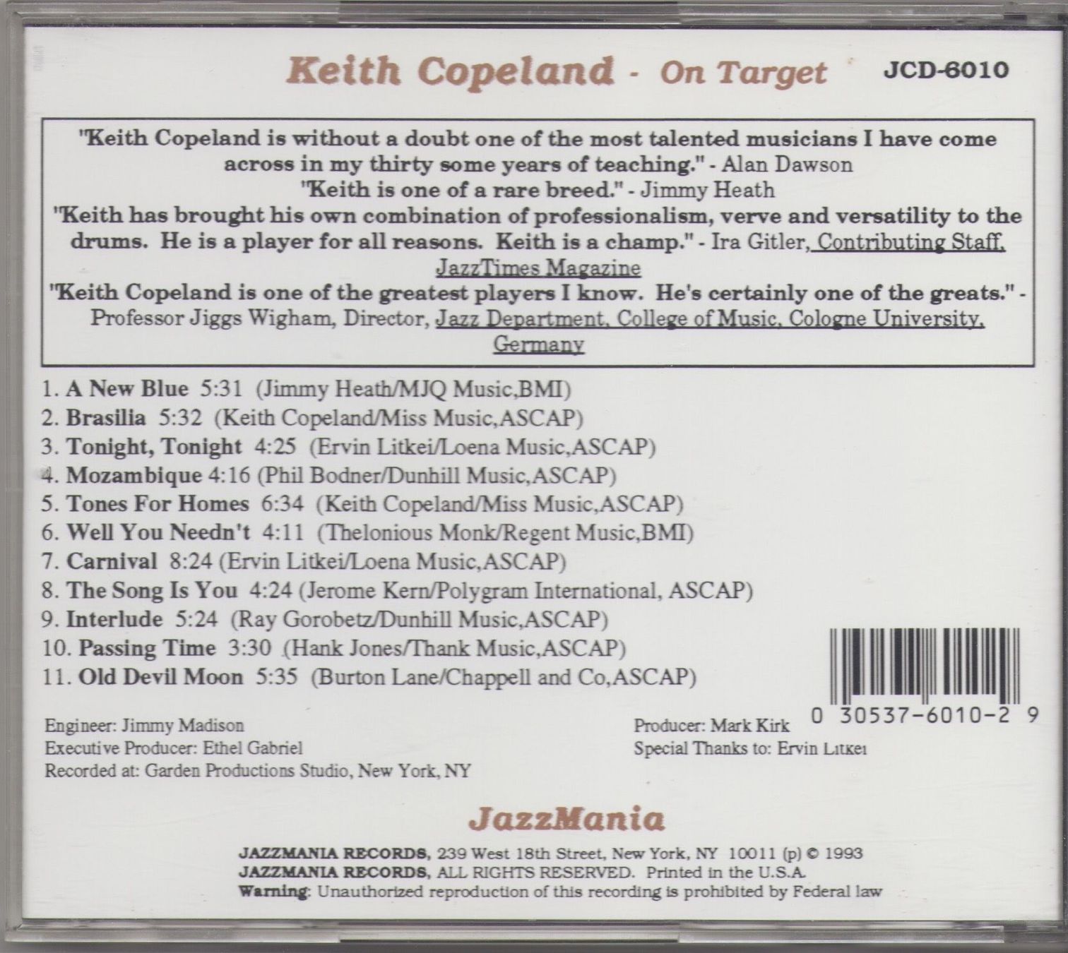 CDs: KEITH COPELAND - ON TARGET - With KENNY BARRON – D'occasion à Lausanne par sbar224 1