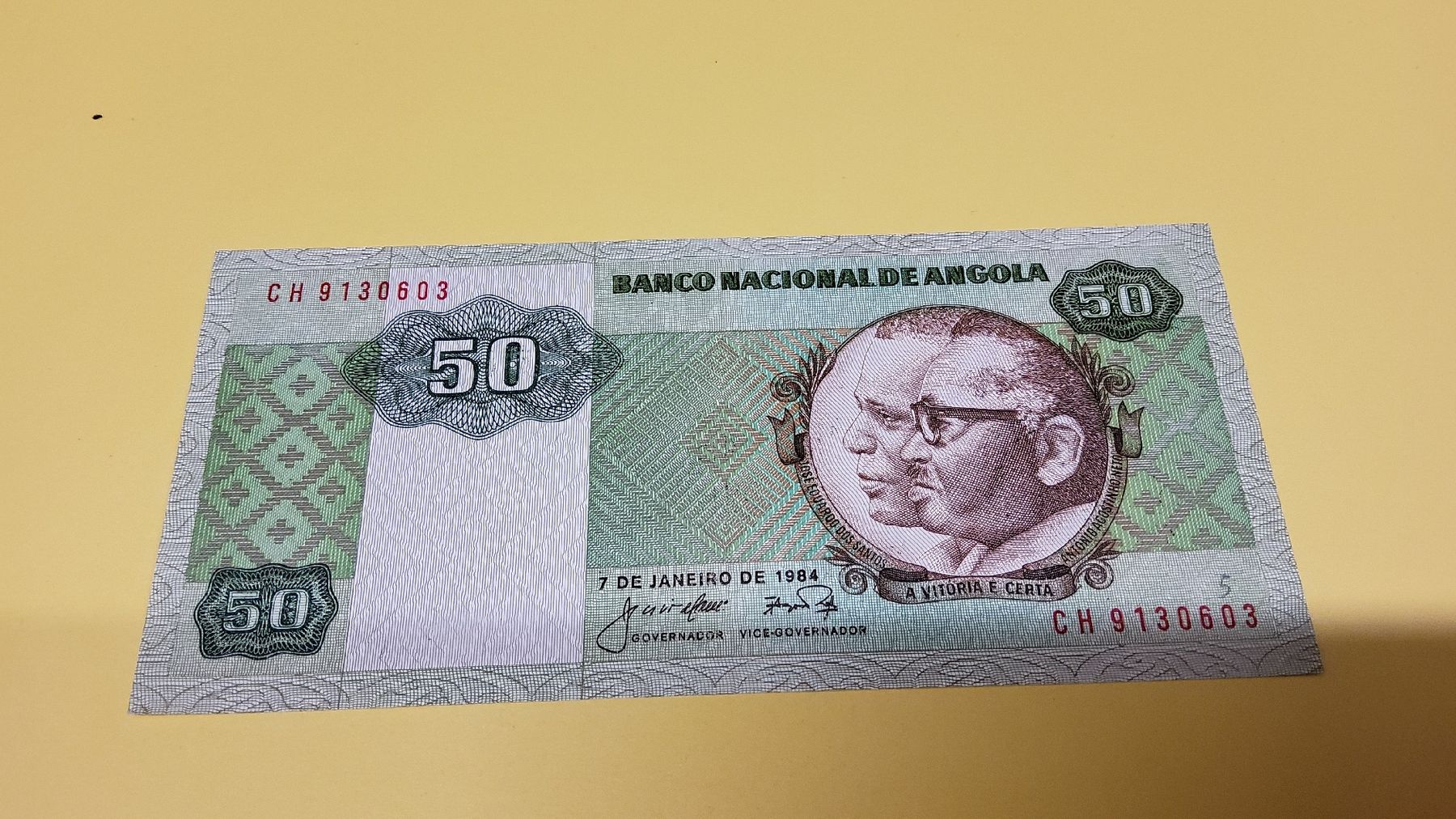 Banconote: Angola 50 Kwanza 1984, Banknote, – Nuovo e nell'imballaggio originale da Herisau venduto da Nluanalucas
