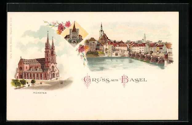 Cartes postales: Litho Basel, Münster mit Totalansicht – D'occasion à Berlin par bartko-reher