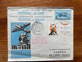 Erstflug Bruxelles-Le Caire 1947 Aerophil mit Vignette(M606)