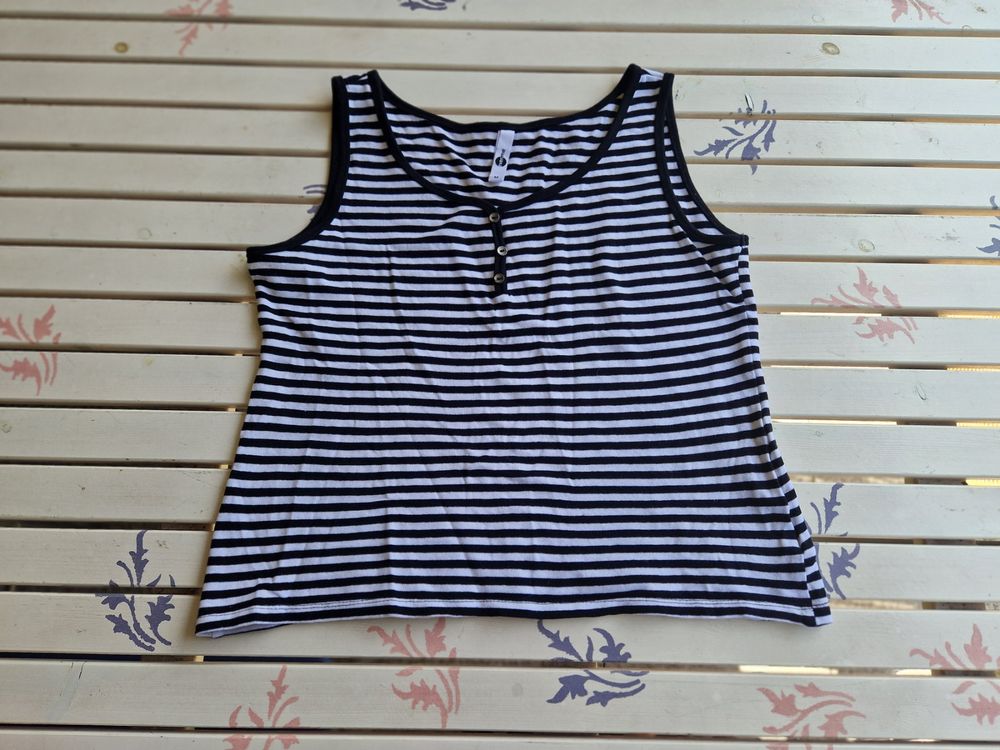 Damen Trägertop Schwarz-Weiß Gestreift - Baumwoll Top Mit Integriertem BH