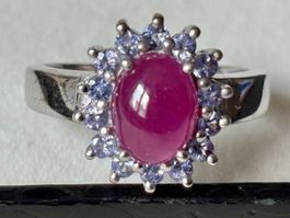 Rubin-Tansanit Schmuckring, Silber 925, Gr. 55, NEU