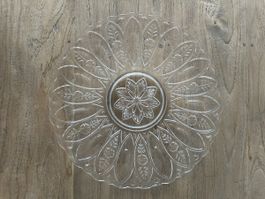 Glasplatte / Servierplatte mit Blumenmuster