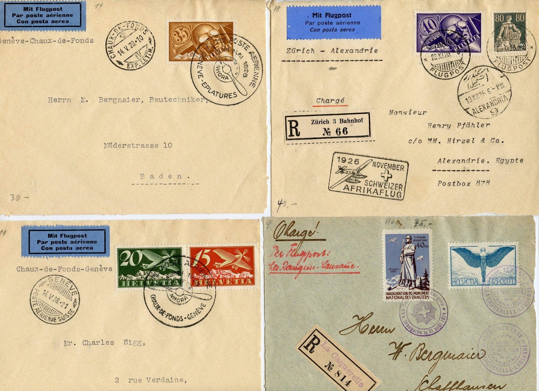 Tutti i francobolli: 1 Lot 8 Flugbrief-VORDERSEITEN – Usato da Steffisburg venduto da Sorbas 1