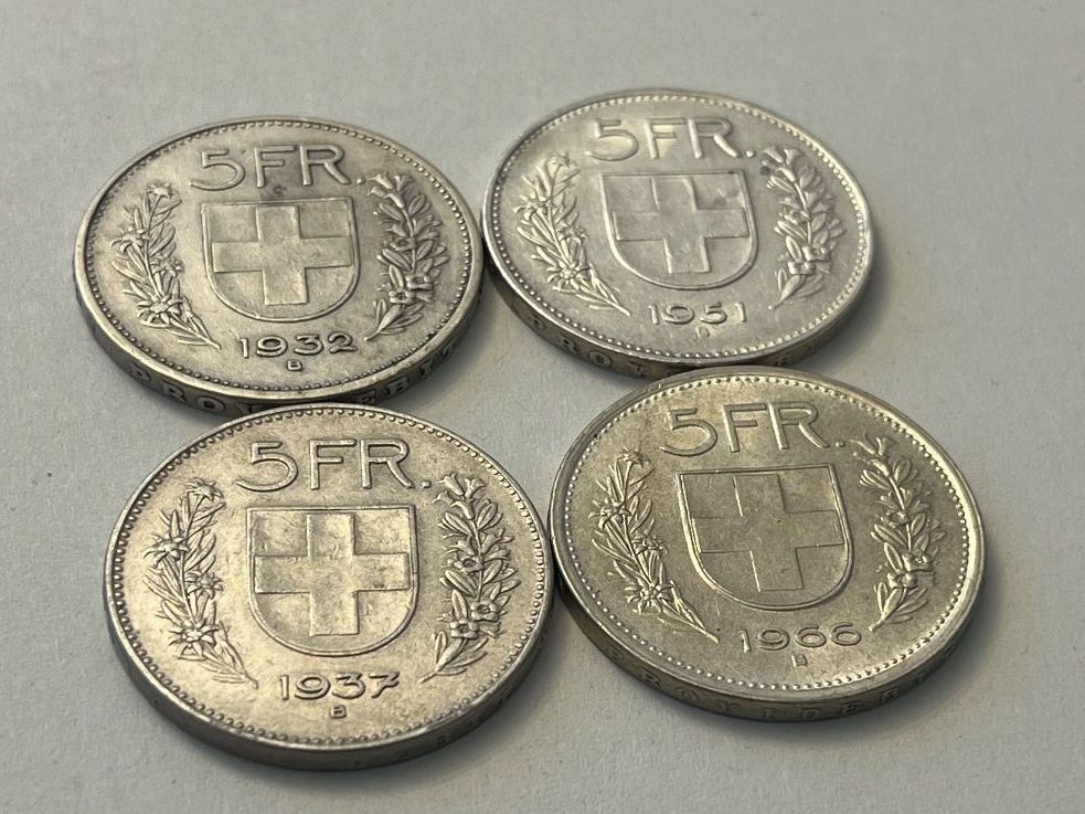 Alle Münzen: 5 Franken 1932, 1937, 1951, 1966 – Gebraucht aus Tägerwilen von Beata1sager 2
