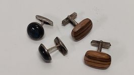 Manschettenknöpfe Silber 925 und 800 mit Holz und Stein (S6)