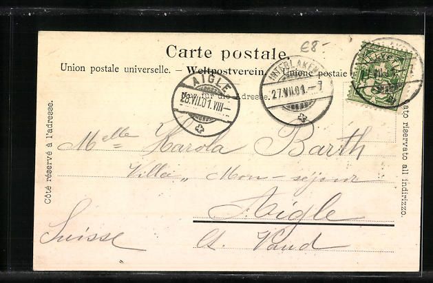 Cartoline postali: Interlaken, Blick durch Bäume auf das H – Usato da Berlin venduto da bartko-reher 1