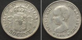 SPANIEN 50 Centimos 1892(92) ALFONSO XIII. Silber vz+