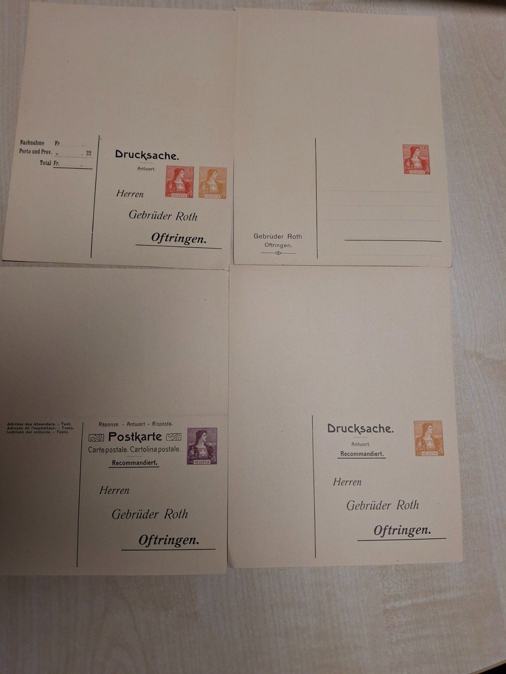 Tutti i francobolli: Lot Doppel-Postkarten Gebrüder Roth Oftringen – Usato da Hefenhofen venduto da Richsalz