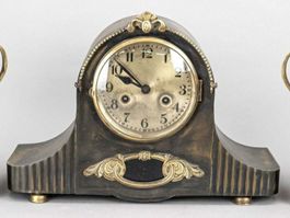 3-piece Big Clock Uhr Horloge set, bronzed sheet brass