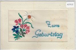 Zum Geburtstag - Gestickte Karte - Seidenkarte