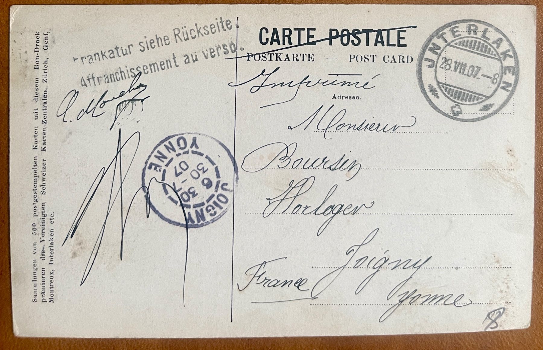 Cartoline postali: INTERLAKEN - Höhenweg, animation  1907 – Usato da Lutry venduto da Ediego 1